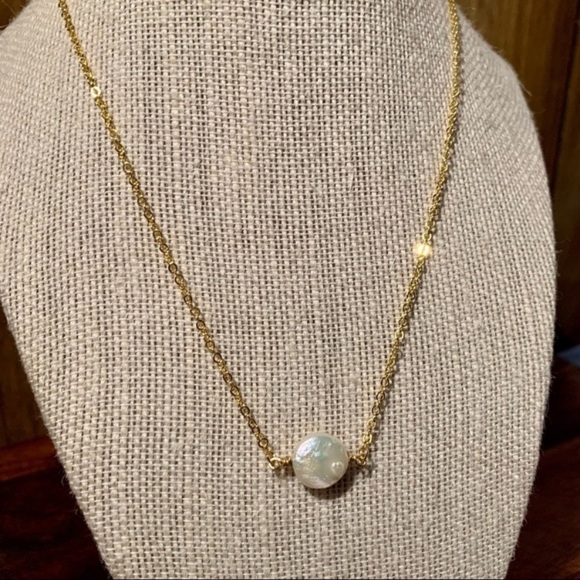 Freshwater Button Pearl 17" Gold Filled Chain Necklace - Picture 4 of 5